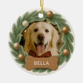 Hond Fotokrans Aangepaste Naam Vakantie Kerstmis Keramisch Ornament (Voorkant)