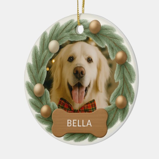 Hond Fotokrans Aangepaste Naam Vakantie Kerstmis Keramisch Ornament (Links)