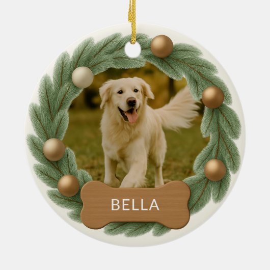 Hond Fotokrans Aangepaste Naam Vakantie Kerstmis Keramisch Ornament (Achterkant)