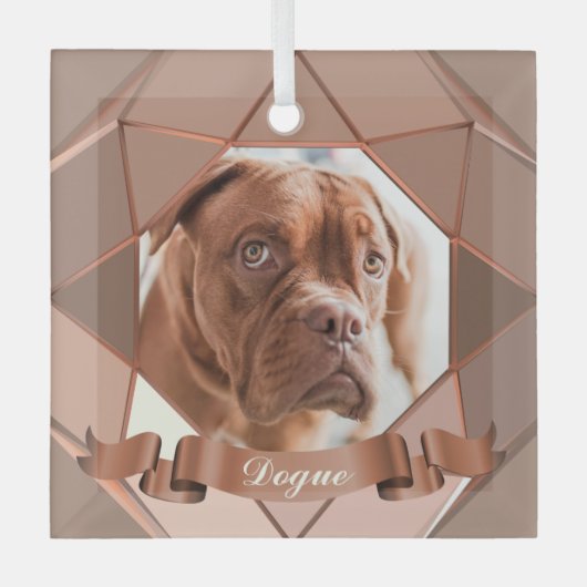 Hond Fotonaam Geometrisch Glas Ornament (Voorkant)