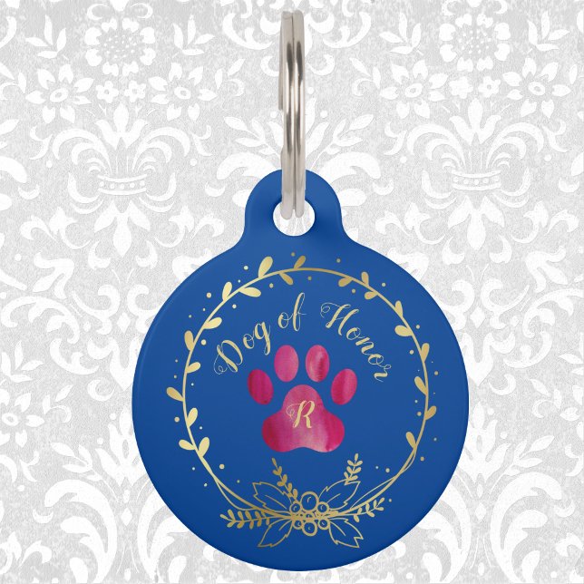 Hond Fuchsia Paw Print op Blue Huisdierpenning (Creator heeft geüpload)