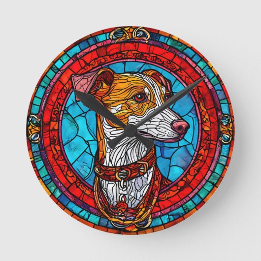 Hond Gebrandschilderde Kunst Ronde Klok (Voorkant)