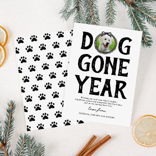 Hond gegaan Jaar Zwart Wit Foto Kerstmis Feestdagenkaart