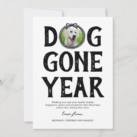 Hond gegaan Jaar Zwart Wit Foto Kerstmis Feestdagenkaart (Voorkant)