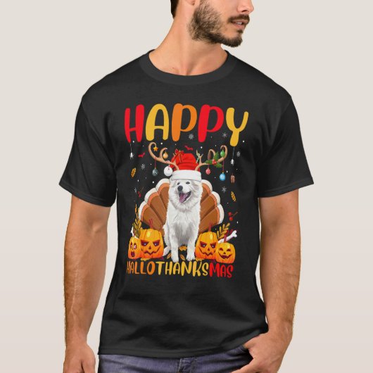 Hond Gelukkige Amerikaanse Eskimo-hond Hellothan T-shirt (Voorkant)