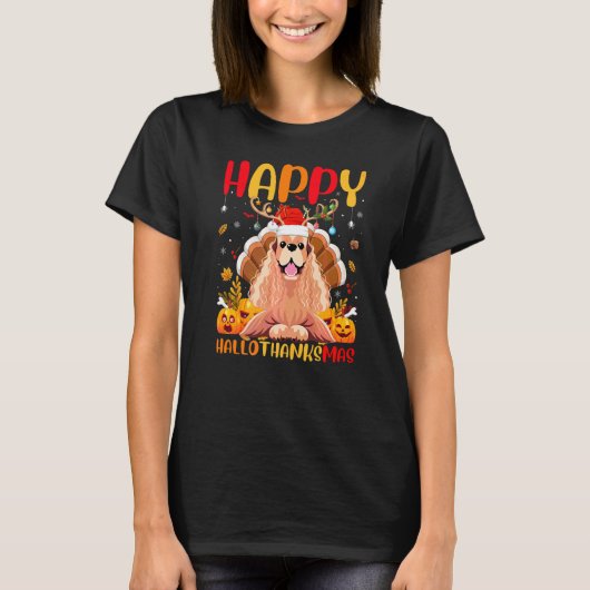 Hond Gelukkige Cocker Spaniel Hond Hellothanksmas T-shirt (Voorkant)