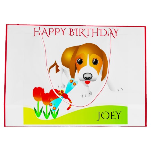 HOND GELUKKIGE VERJAARDAG GEPERSONALISEERDE NAAM C GROOT CADEAUZAKJE (Achterkant)