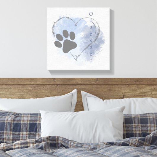 Hond Geobsedeerd Hart Blauw Waterverf Canvas Muur  (Insitu (Slaapkamer))