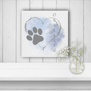 Hond Geobsedeerd Hart Blauw Waterverf Canvas Muur  Afdruk