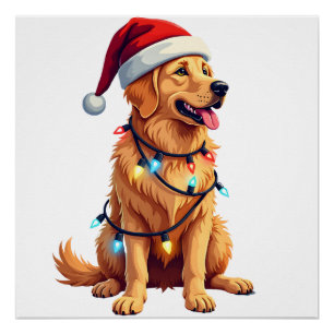 Hond Golden Retriever Kerstman Kerstmis Xmas Licht Perfect Poster
