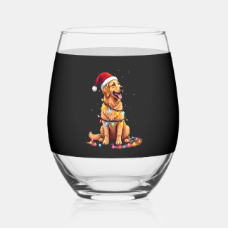 Hond Golden Retriever Kerstman Kerstmis Xmas Licht Wijnglas Zonder Voet
