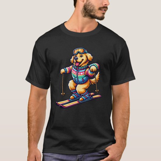 Hond Golden Retriever Skiën Skivakantie T-shirt (Voorkant)