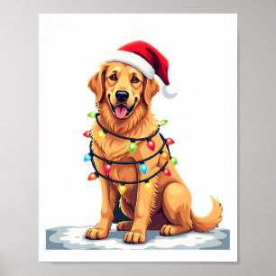 Hond Gouden Retriever Kerstman Kerstmis Xmas Licht Poster