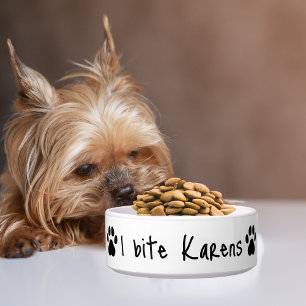 Hond Grappig “Ik bijt Karens” & Pootafdruk Aangepa Voerbakje