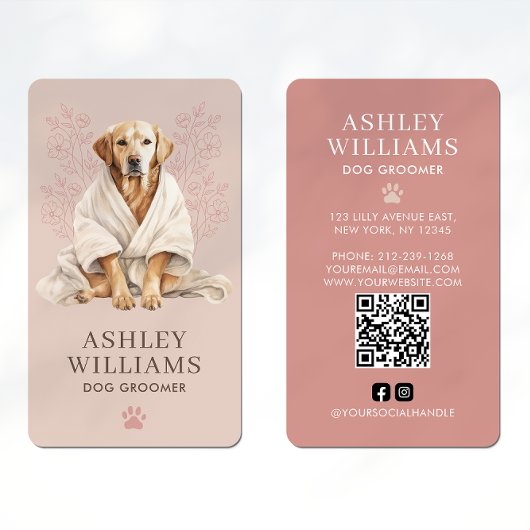 Hond Groomer Blush Elegant QR Code Visitekaartje