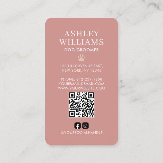 Hond Groomer Blush Elegant QR Code Visitekaartje (Achterkant)