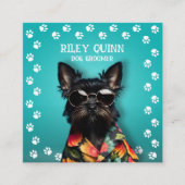Hond Groomer Paw Print Rand Vierkante Visitekaartje (Voorkant)