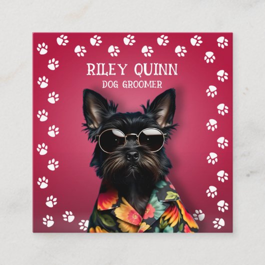 Hond Groomer Paw Print Rand Vierkante Visitekaartje (Voorkant)