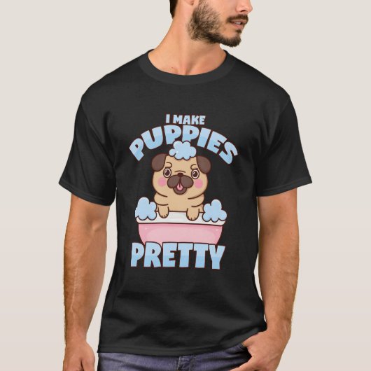 Hond Groomer Pug Hond Puppy Badkuip Hond Salon T-shirt (Voorkant)