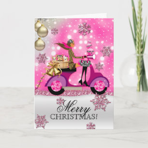 Hond Groomer Vet Kerst Scooter Meisje Mobiel Huisd Feestdagen Kaart