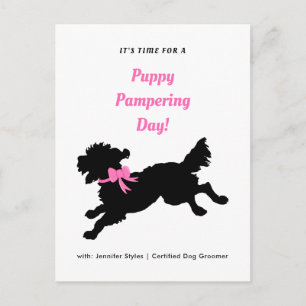Hond Grooming Afspraak Pink Bow Black Puppy Briefkaart