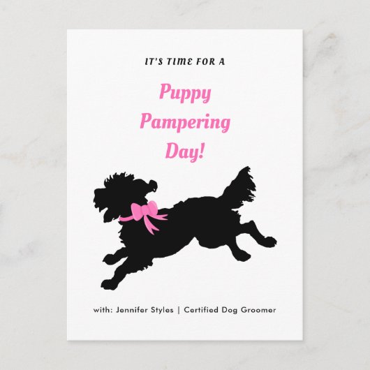 Hond Grooming Afspraak Pink Bow Black Puppy Briefkaart (Voorkant)