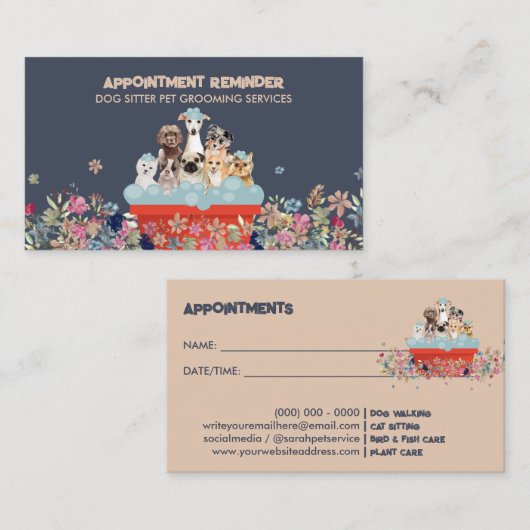 Hond Grooming Bad Bed Bloemen Afspraak Visitekaartje (Voorkant / Achterkant)