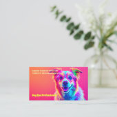 Hond Grooming Neon QR Visitekaartje (Staand voorkant)