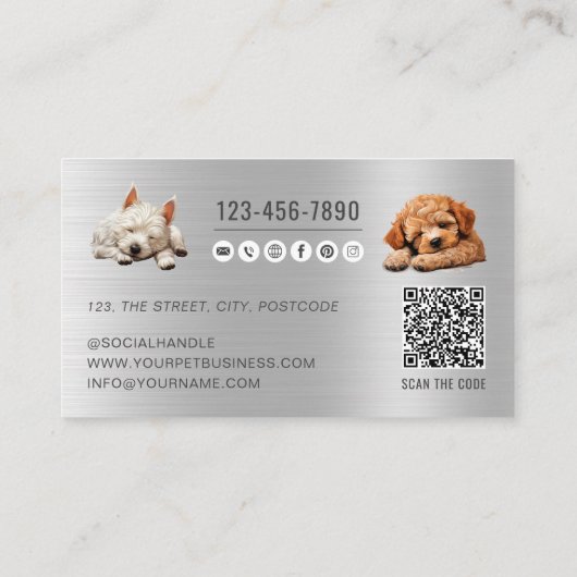 Hond Grooming QR Code Sociale Media Huisdier Sitte Visitekaartje (Achterkant)