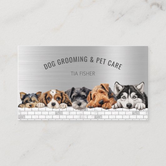 Hond Grooming QR Code Sociale Media Huisdier Sitte Visitekaartje (Voorkant)