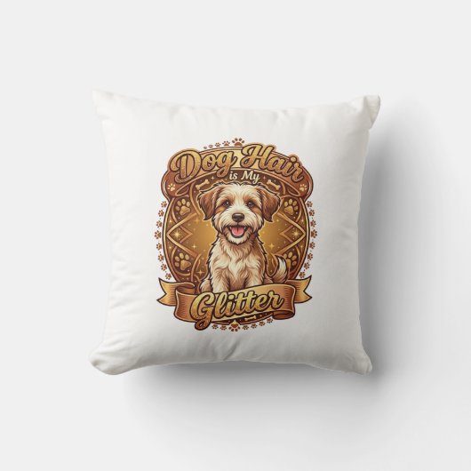 Hond Haar Is Glitter Fluffy Gouden Lint_1 Kussen (Voorkant)
