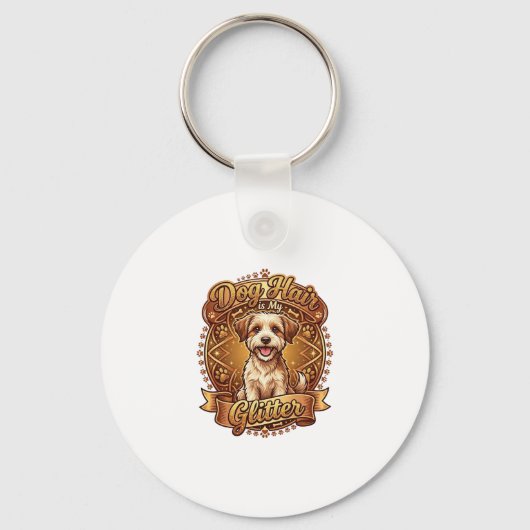 Hond Haar Is Glitter Fluffy Gouden Lint_1 Sleutelhanger (Voorkant)