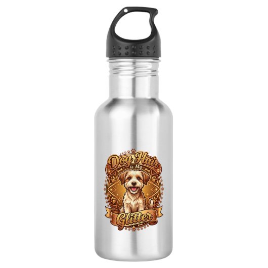 Hond Haar Is Glitter Fluffy Gouden Lint_1 Waterfles (Voorkant)