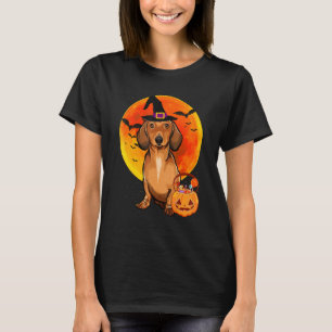 Hond Halloween Bruine Teckel Jack O Lantern Pomp T-shirt