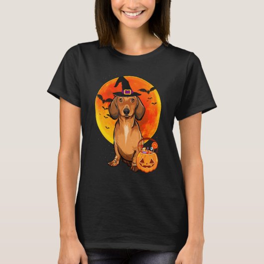 Hond Halloween Bruine Teckel Jack O Lantern Pomp T-shirt (Voorkant)