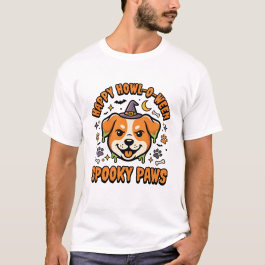 Hond Halloween Griezelige poten T-shirt (Voorkant)