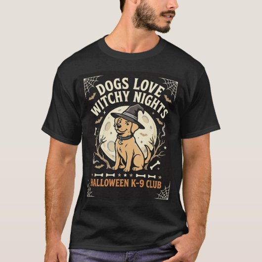 Hond Halloween Heks Maan T-shirt (Voorkant)