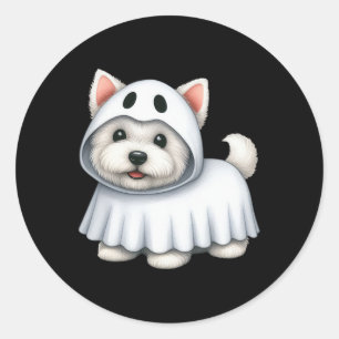 Hond Halloween Kostuum Ghost West Highland Terrier Ronde Sticker