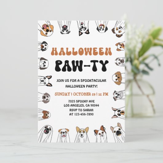 Hond Halloween Party Nodig Hond Kostuum Parade Kaart (Staand voorkant)