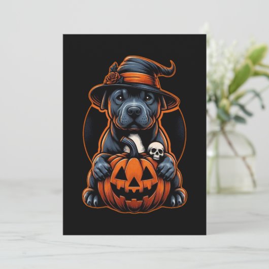 Hond Halloween - Pitbull Witch Kaart (Staand voorkant)
