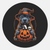 Hond Halloween - Pitbull Witch Ronde Sticker (Voorkant)