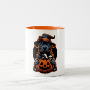 Hond Halloween - Pitbull Witch Tweekleurige Koffiemok