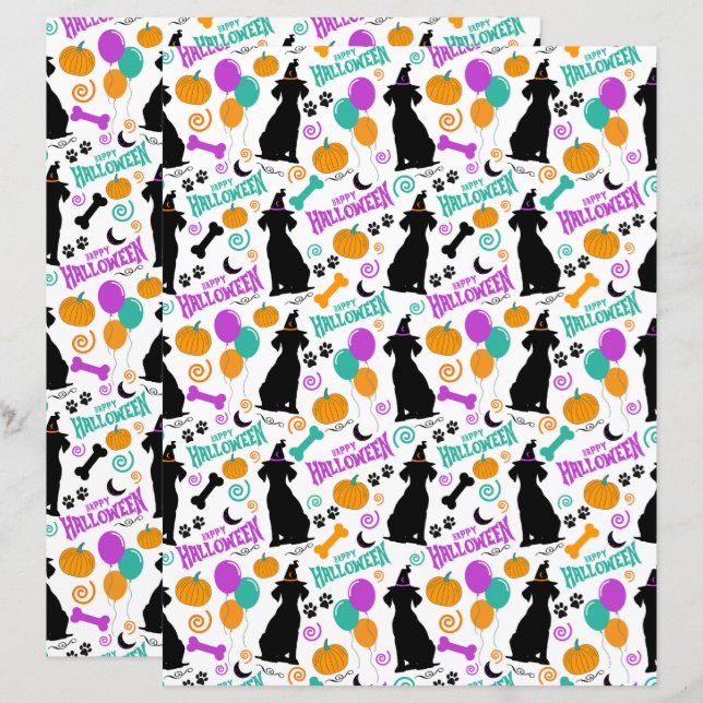 Hond Halloween scrapboekpapier (Voorkant / Achterkant)