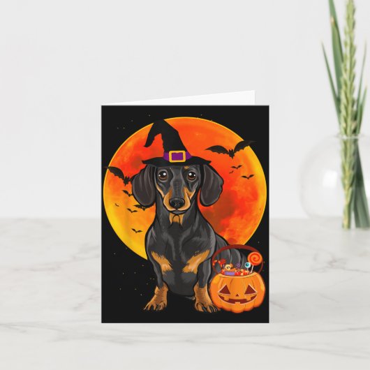 Hond Halloween Zwarte Dachshund Jack O Lantern Kaart (Voorkant)