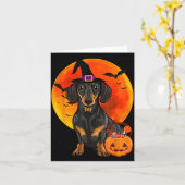 Hond Halloween Zwarte Dachshund Jack O Lantern Kaart (Gele Bloem)