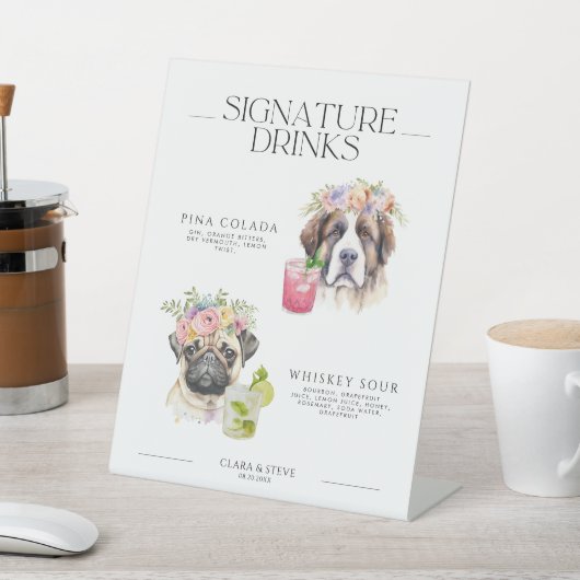 Hond handtekening drink Pet menu bruiloft teken Reclamebord Met Voetstuk (Insitu)