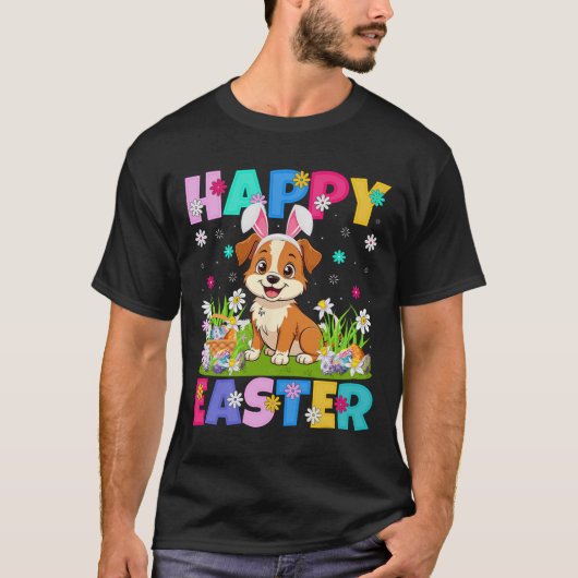 Hond Happy Easter Egg Hunt Bunny Ear Hond Pasen T-shirt (Voorkant)