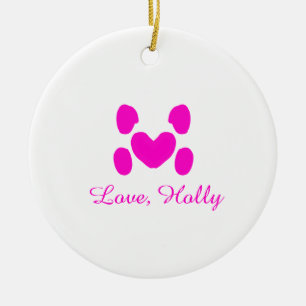 Hond hart poot roze huisdier naam toevoegen tekst keramisch ornament