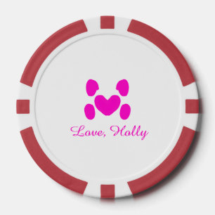 Hond hart poot roze huisdier naam toevoegen tekst poker chips
