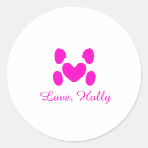 Hond hart poot roze huisdier naam toevoegen tekst ronde sticker